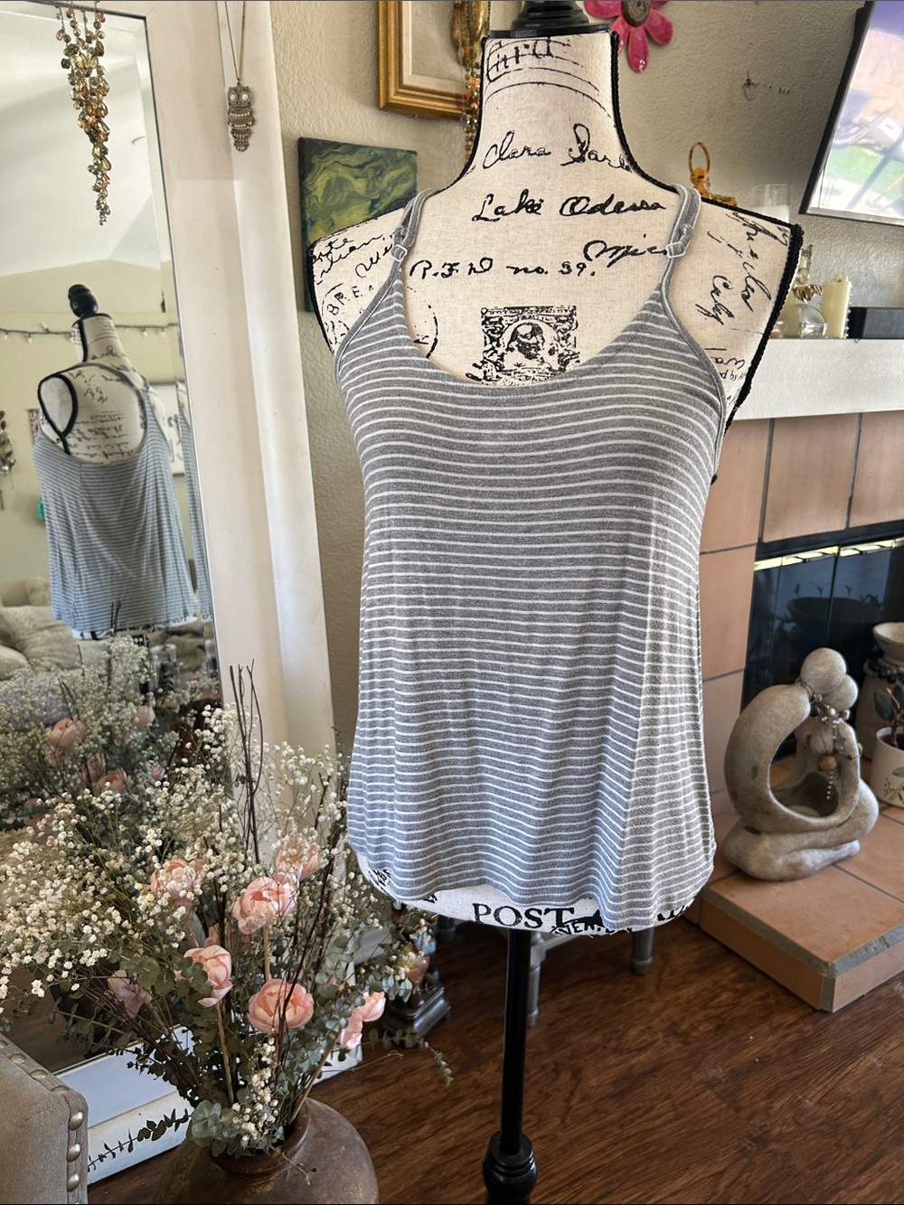 Women's Gray Striped Racerback Tank Top